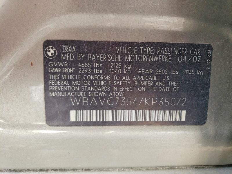 54409076 :رقم المزاد ، WBAVC73547KP35072 vin ، 2007 Bmw 328 مزاد بيع