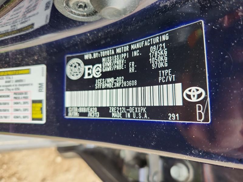 Продаж на аукціоні авто 2022 Toyota Corolla, vin: 5YFBPMBE3NP283608, номер лоту: 55968076