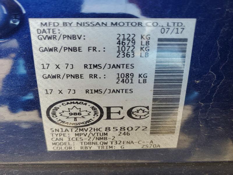 Продаж на аукціоні авто 2017 Nissan Rogue, vin: 5N1AT2MV2HC858072, номер лоту: 55566216