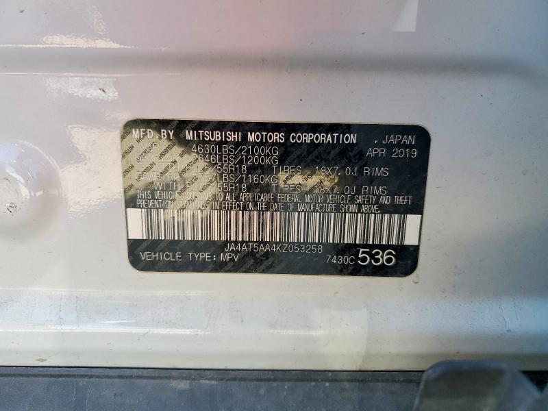 Продаж на аукціоні авто 2019 Mitsubishi Eclipse Cross, vin: JA4AT5AA4KZ053258, номер лоту: 59229396