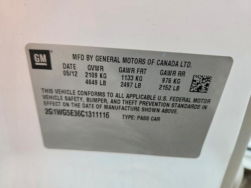 58399346 :رقم المزاد ، 2G1WG5E36C1311116 vin ، 2012 Chevrolet Impala مزاد بيع