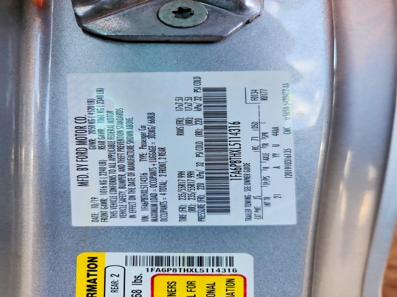 Продаж на аукціоні авто 2020 Ford Mustang, vin: 1FA6P8THXL5114316, номер лоту: 57255036