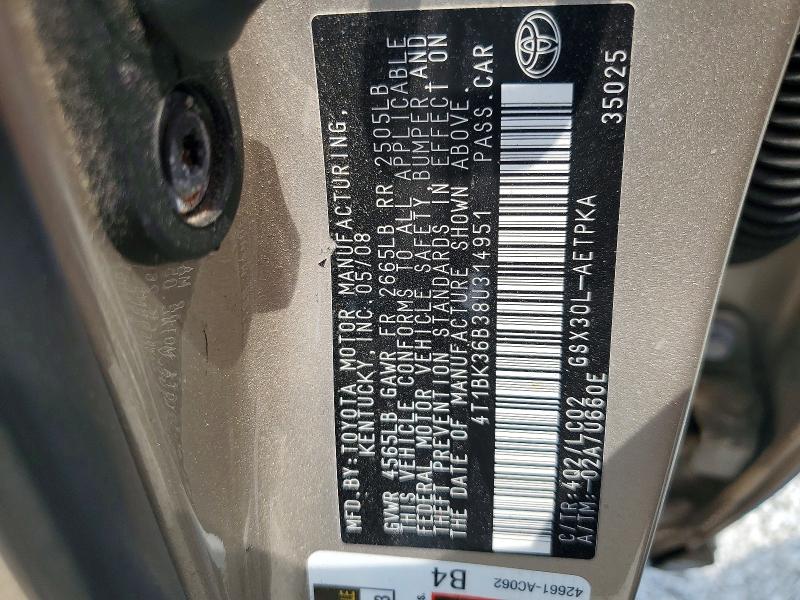 95584985 :رقم المزاد ، 4T1BK36B38U314951 vin ، 2008 Toyota Avalon مزاد بيع