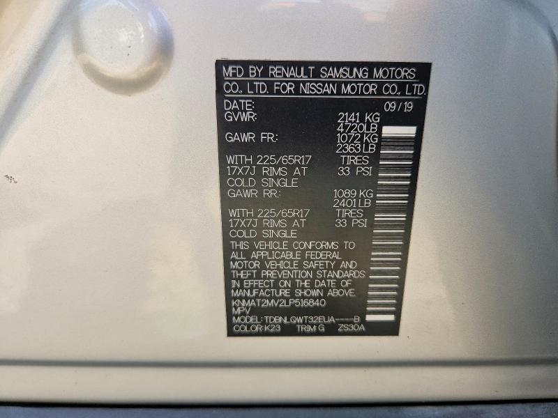 Aukcja sprzedaży 2020 Nissan Rogue, vin: KNMAT2MV2LP516840, numer aukcji: 56530946