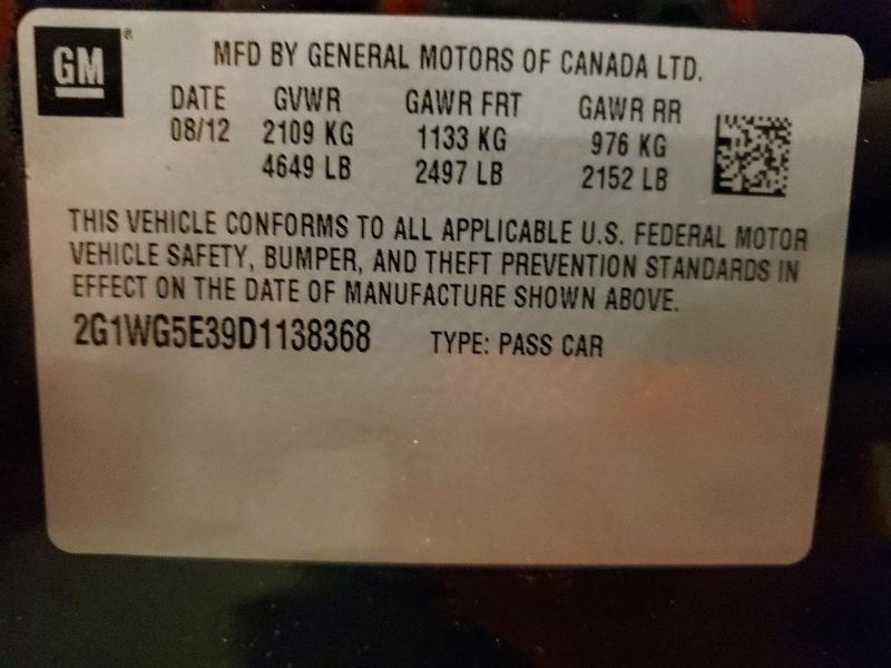 Продажа на аукционе авто 2013 Chevrolet Impala, vin: 2G1WG5E39D1138368, номер лота: 58212676