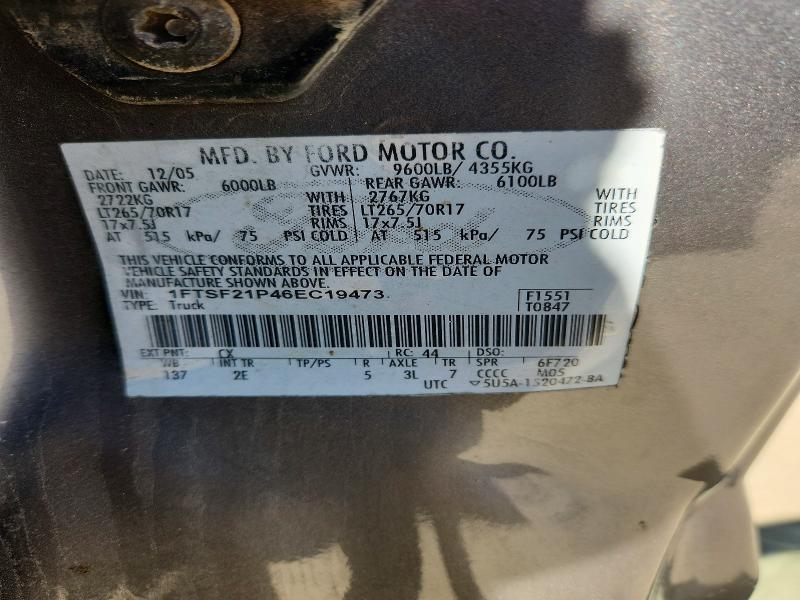 Продажа на аукционе авто 2006 Ford F250, vin: 1FTSF21P46EC19473, номер лота: 54664586