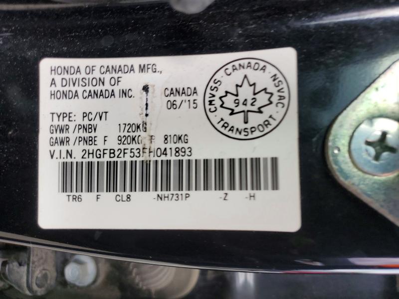 Продаж на аукціоні авто 2015 Honda Civic, vin: 2HGFB2F53FH041893, номер лоту: 54972736