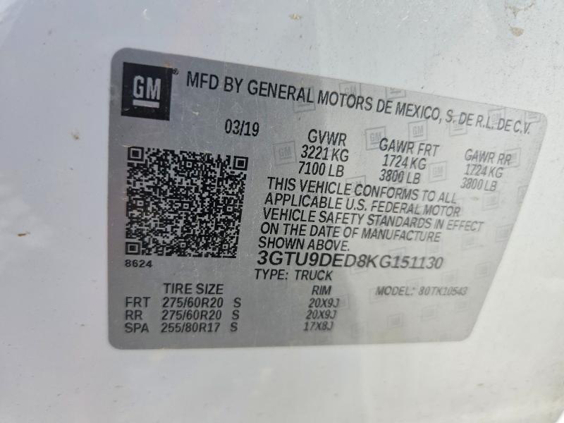 59155156 :رقم المزاد ، 3GTU9DED8KG151130 vin ، 2019 Gmc Sierra مزاد بيع
