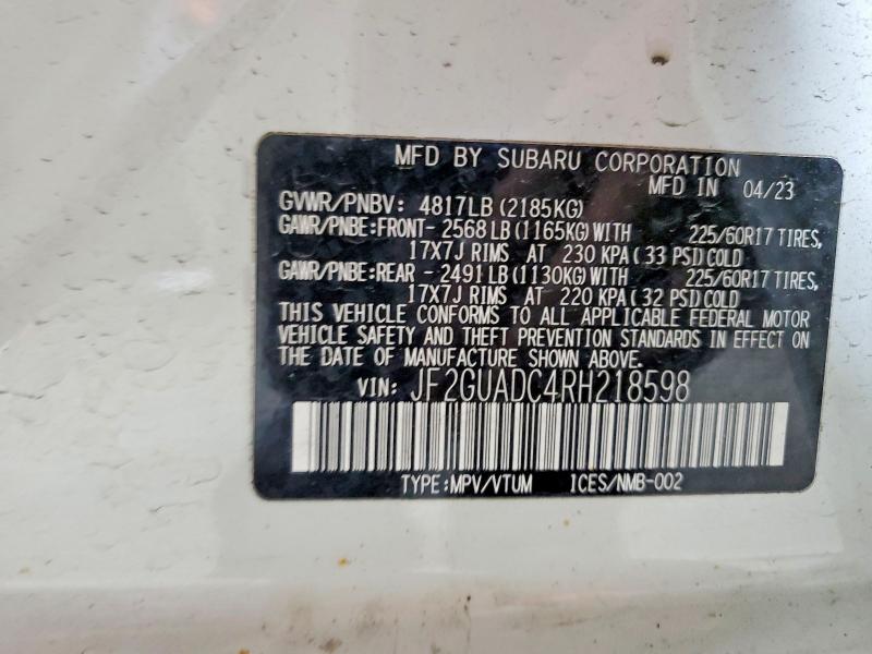54960026 :رقم المزاد ، JF2GUADC4RH218598 vin ، 2024 Subaru Crosstrek مزاد بيع