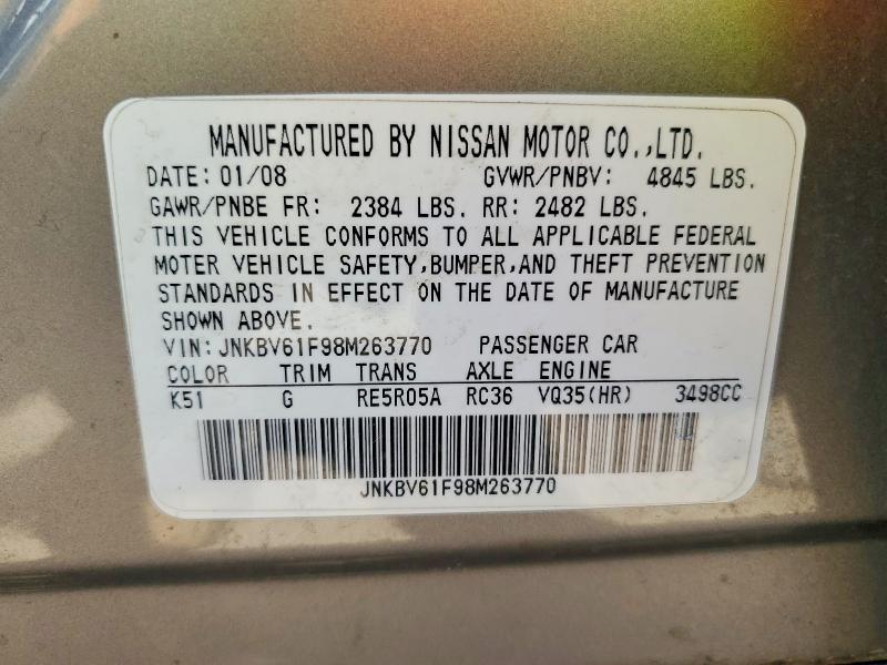 Продажа на аукционе авто 2008 Infiniti G35, vin: JNKBV61F98M263770, номер лота: 55428996
