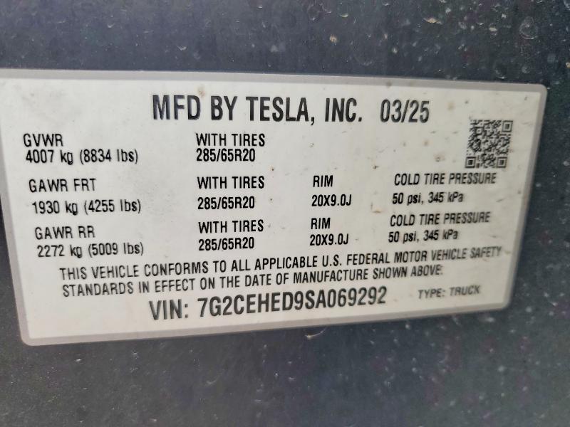 79135955 :رقم المزاد ، 7G2CEHED9SA069292 vin ، 2025 Tesla Cybertruck مزاد بيع