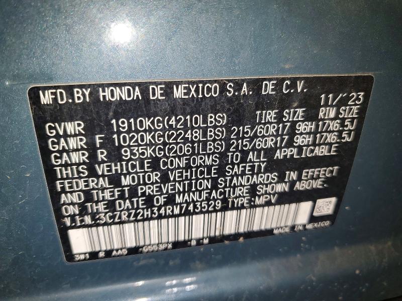 57383676 :رقم المزاد ، 3CZRZ2H34RM743529 vin ، 2024 Honda Hr-v مزاد بيع