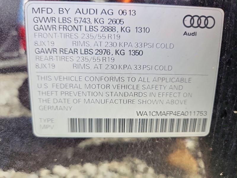 2014 Audi Q5 მანქანა იყიდება აუქციონზე, vin: WA1CMAFP4EA011753, აუქციონის ნომერი: 57756026