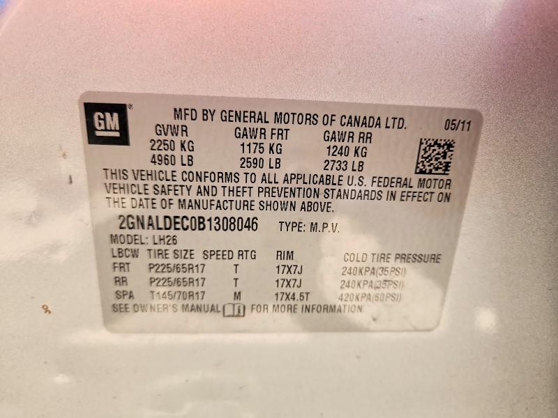 55529786 :رقم المزاد ، 2GNALDEC0B1308046 vin ، 2011 Chevrolet Equinox مزاد بيع