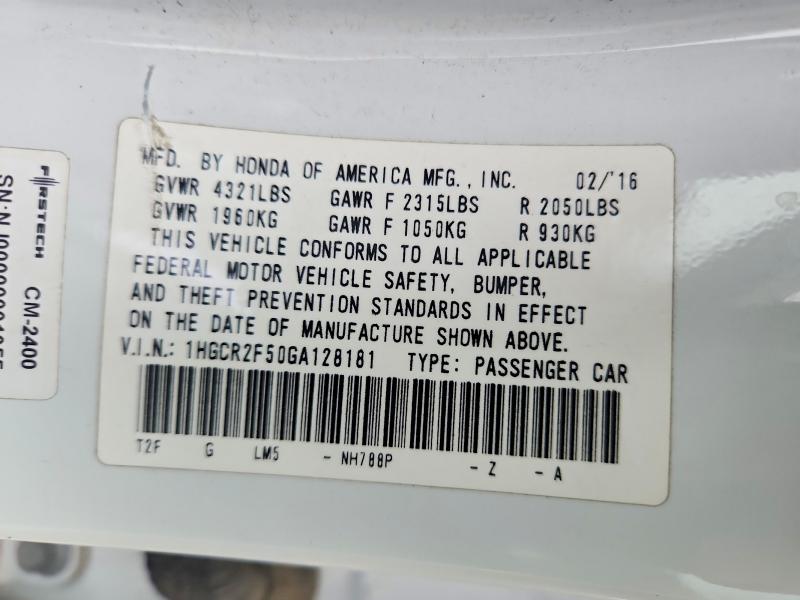 Aukcja sprzedaży 2016 Honda Accord, vin: 1HGCR2F50GA128181, numer aukcji: 59220836