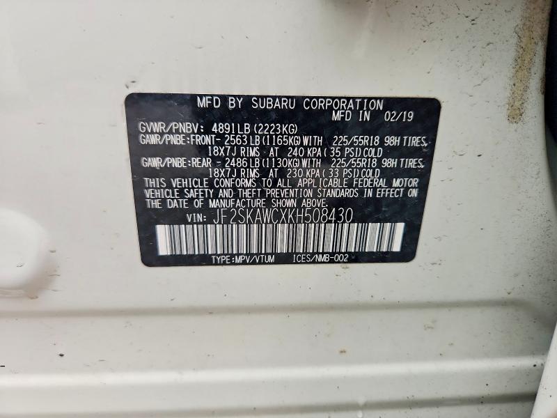 Продажа на аукционе авто 2019 Subaru Forester, vin: JF2SKAWCXKH508430, номер лота: 55532626