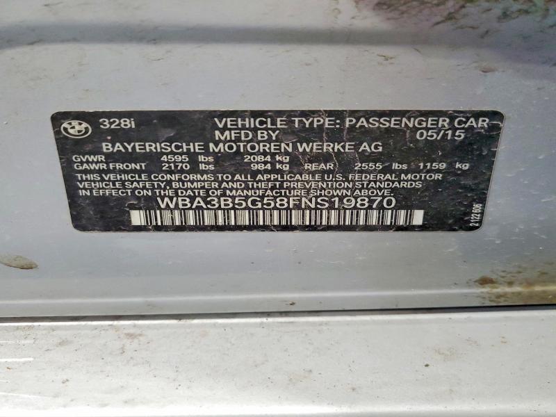 2015 Bmw 328 მანქანა იყიდება აუქციონზე, vin: WBA3B5G58FNS19870, აუქციონის ნომერი: 57385646