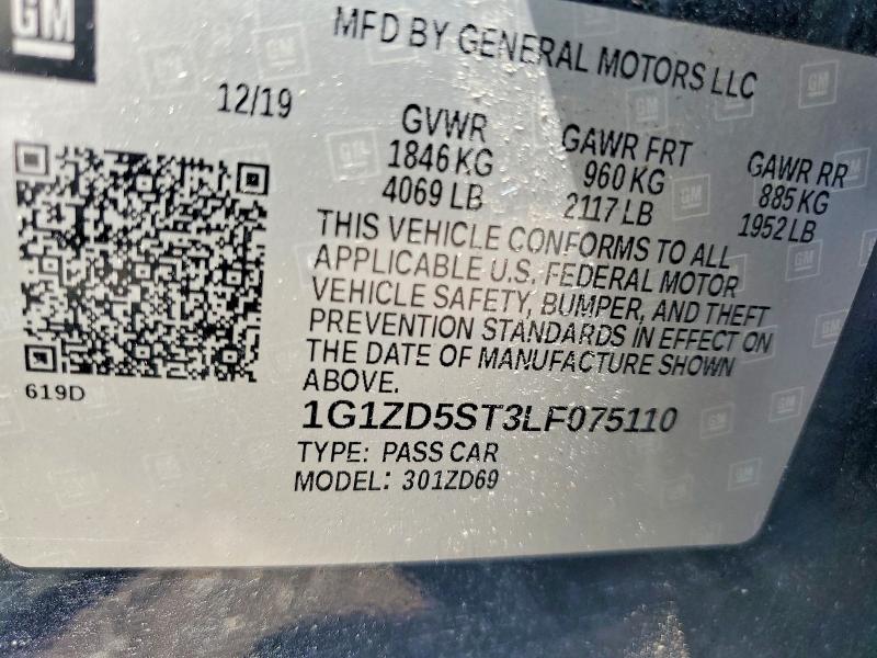 57164286 :رقم المزاد ، 1G1ZD5ST3LF075110 vin ، 2020 Chevrolet Malibu مزاد بيع