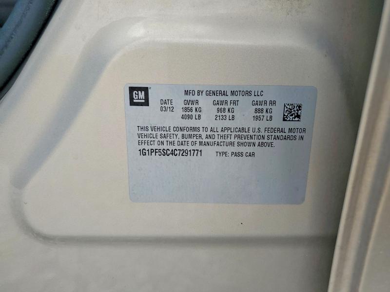 2012 Chevrolet Cruze მანქანა იყიდება აუქციონზე, vin: 1G1PF5SC4C7291771, აუქციონის ნომერი: 58299276