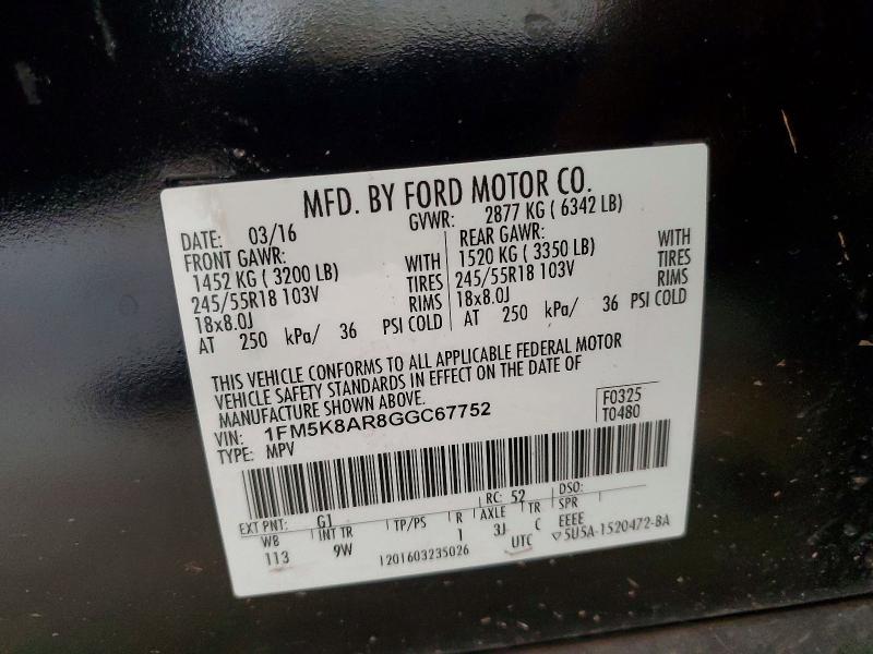 Aukcja sprzedaży 2016 Ford Explorer, vin: 1FM5K8AR8GGC67752, numer aukcji: 58729956