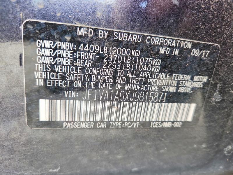Продажа на аукционе авто 2018 Subaru Wrx, vin: JF1VA1A6XJ9815871, номер лота: 56973926