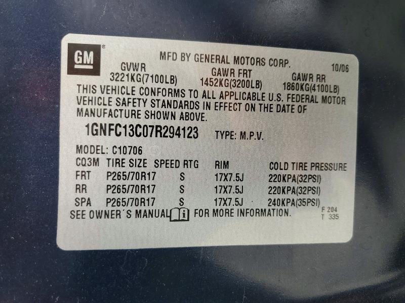 Продаж на аукціоні авто 2007 Chevrolet Tahoe, vin: 1GNFC13C07R294123, номер лоту: 56087806