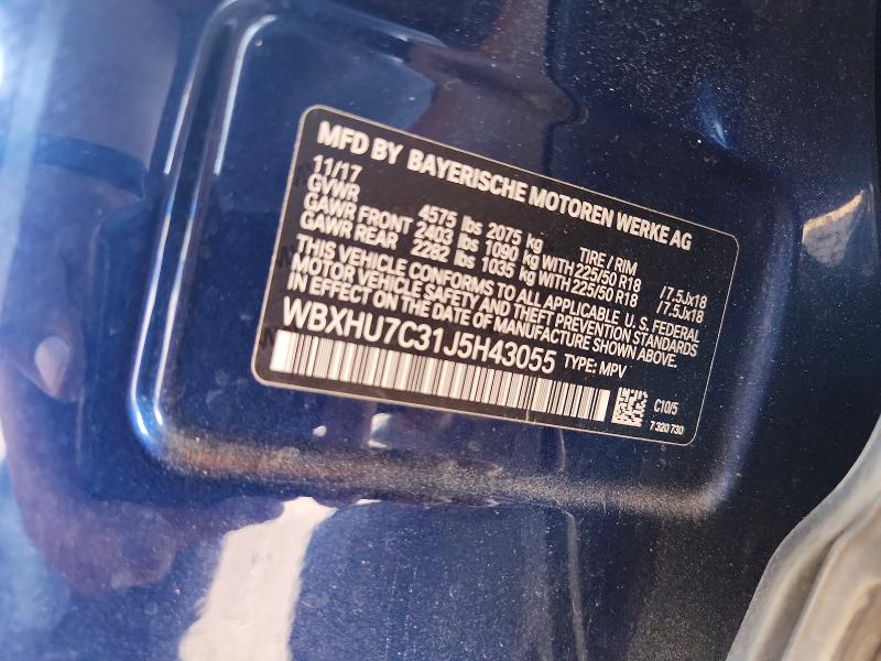 Aukcja sprzedaży 2018 Bmw X1, vin: WBXHU7C31J5H43055, numer aukcji: 57558736