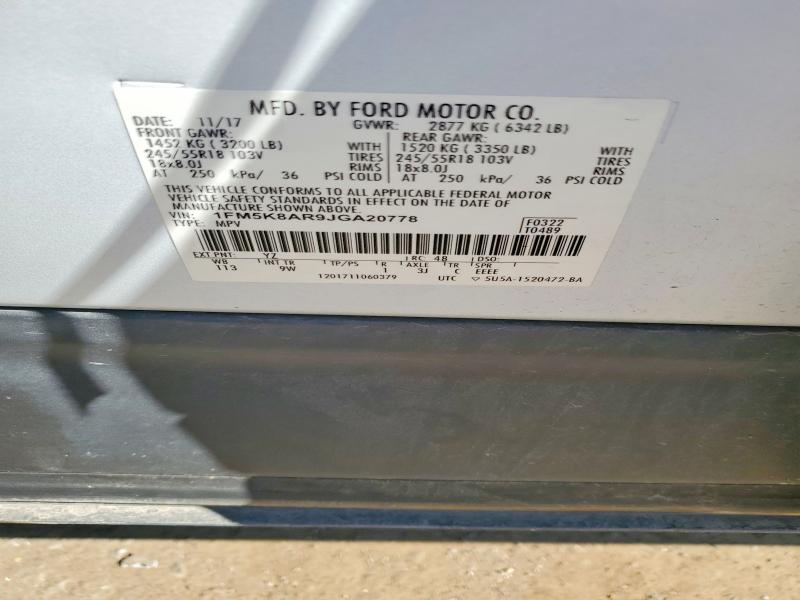 57343656 :رقم المزاد ، 1FM5K8AR9JGA20778 vin ، 2018 Ford Explorer مزاد بيع