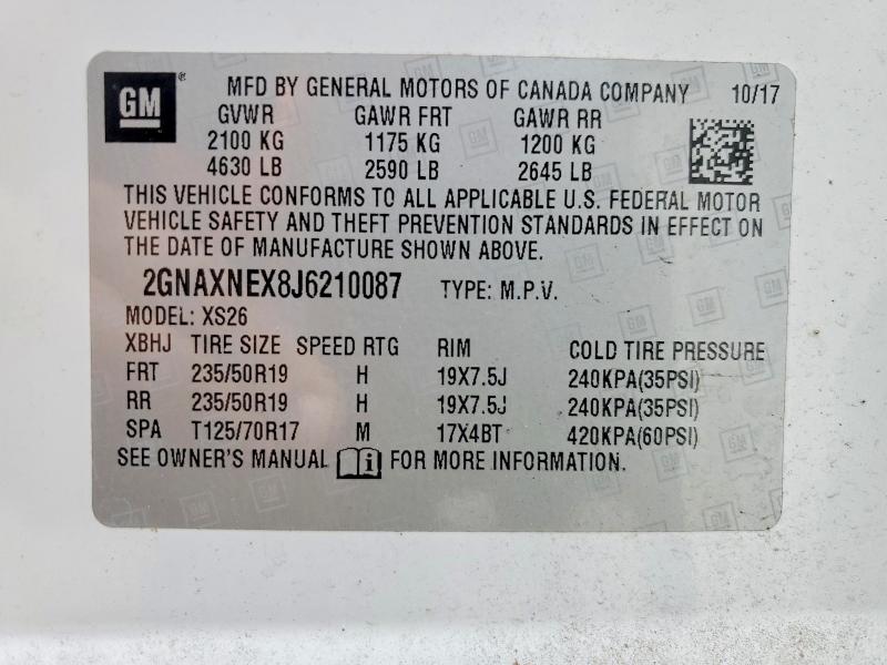 Продажа на аукционе авто 2018 Chevrolet Equinox, vin: 2GNAXNEX8J6210087, номер лота: 50454646