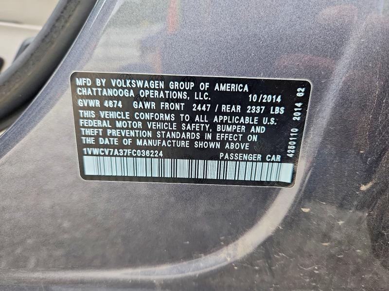 Aukcja sprzedaży 2015 Volkswagen Passat, vin: 1VWCV7A37FC036224, numer aukcji: 58829906