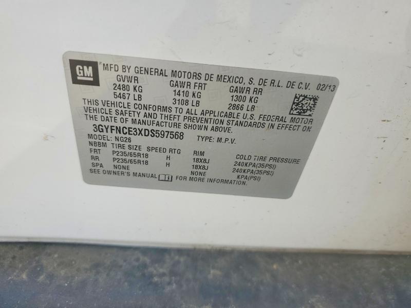 58995186 :رقم المزاد ، 3GYFNCE3XDS597568 vin ، 2013 Cadillac Srx مزاد بيع
