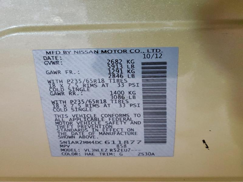 58466376 :رقم المزاد ، 5N1AR2MM4DC611877 vin ، 2013 Nissan Pathfinder مزاد بيع