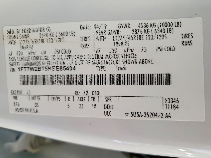 55958796 :رقم المزاد ، 1FT7W2BT5KEE85404 vin ، 2019 Ford F250 مزاد بيع