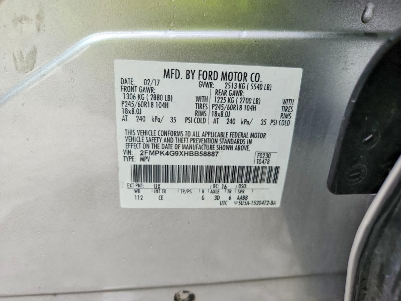 Aukcja sprzedaży 2017 Ford Edge, vin: 2FMPK4G9XHBB58887, numer aukcji: 58570326