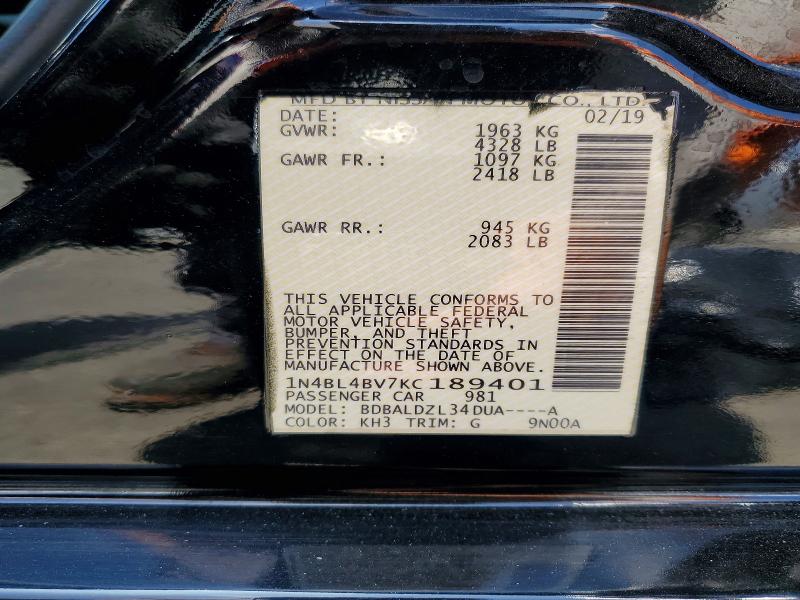 Продаж на аукціоні авто 2019 Nissan Altima, vin: 1N4BL4BV7KC189401, номер лоту: 58260326
