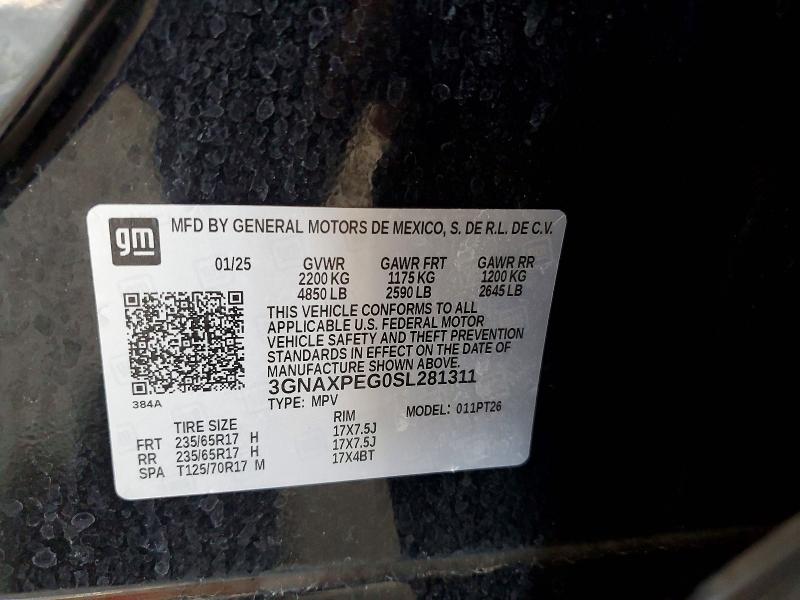 2025 Chevrolet Equinox მანქანა იყიდება აუქციონზე, vin: 3GNAXPEG0SL281311, აუქციონის ნომერი: 59138466