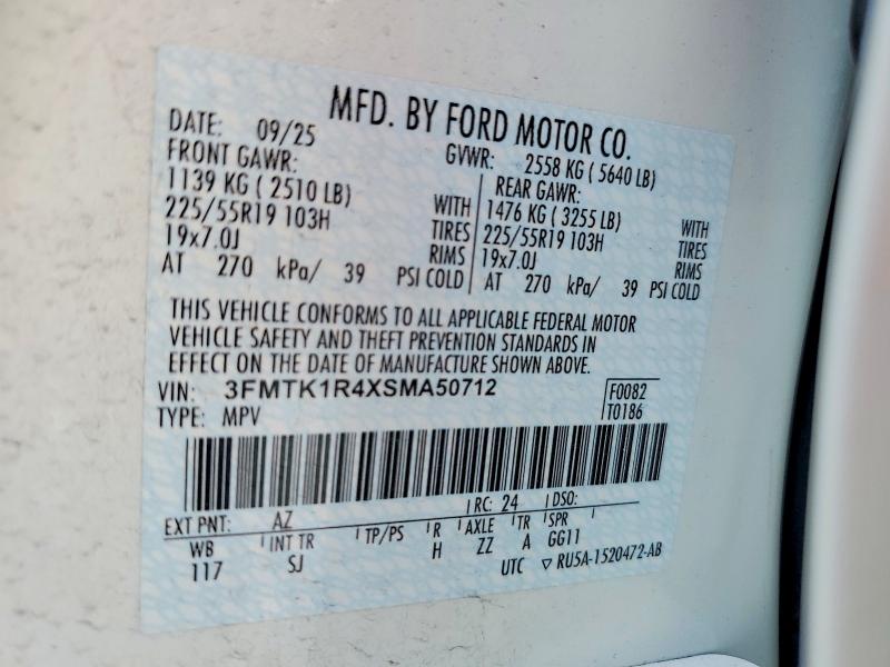 2025 Ford Mustang Mach-e მანქანა იყიდება აუქციონზე, vin: 3FMTK1R4XSMA50712, აუქციონის ნომერი: 58688156