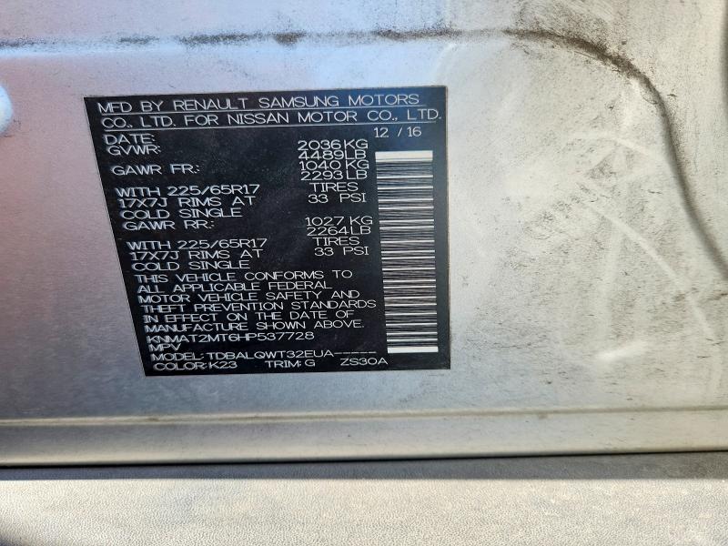 2017 Nissan Rogue მანქანა იყიდება აუქციონზე, vin: KNMAT2MT6HP537728, აუქციონის ნომერი: 54632136