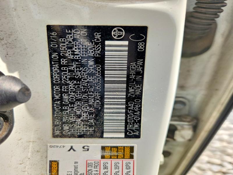 56761616 :رقم المزاد ، JTDKARFU6G3506560 vin ، 2016 Toyota Prius مزاد بيع