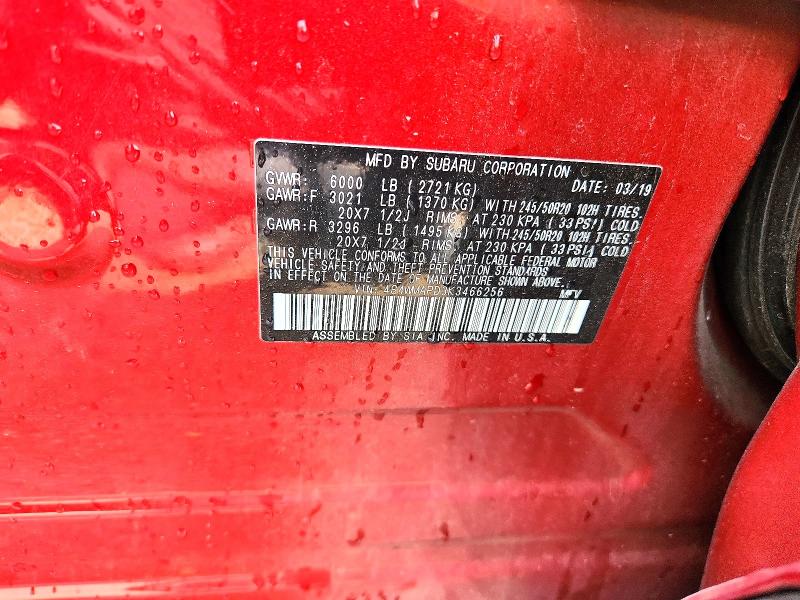 56945306 :رقم المزاد ، 4S4WMAPD3K3466256 vin ، 2019 Subaru Ascent مزاد بيع