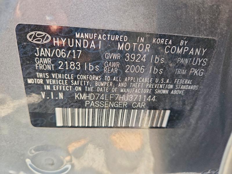 Auction sale of the 2017 Hyundai Elantra, vin: KMHD74LF7HU371144, lot number: 57995726