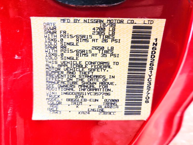 2000 Nissan Frontier მანქანა იყიდება აუქციონზე, vin: 1N6DD26S1YC357706, აუქციონის ნომერი: 57494056