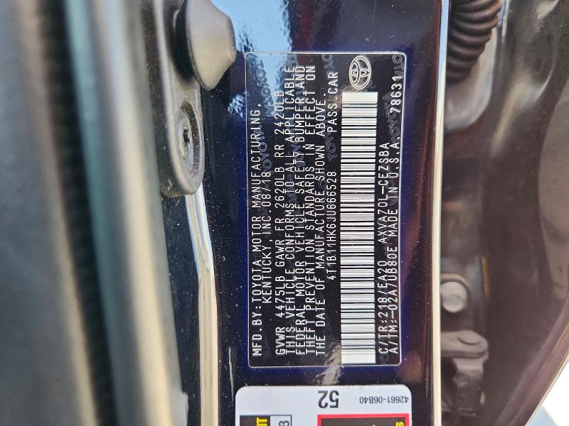 2018 Toyota Camry მანქანა იყიდება აუქციონზე, vin: 4T1B11HK6JU666528, აუქციონის ნომერი: 55763626