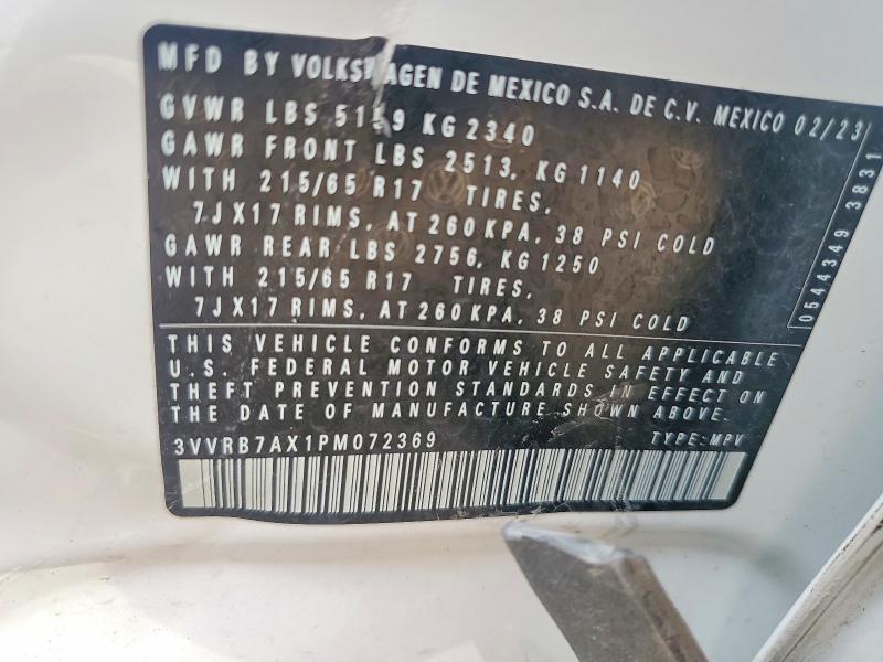 58125376 :رقم المزاد ، 3VVRB7AX1PM072369 vin ، 2023 Volkswagen Tiguan مزاد بيع