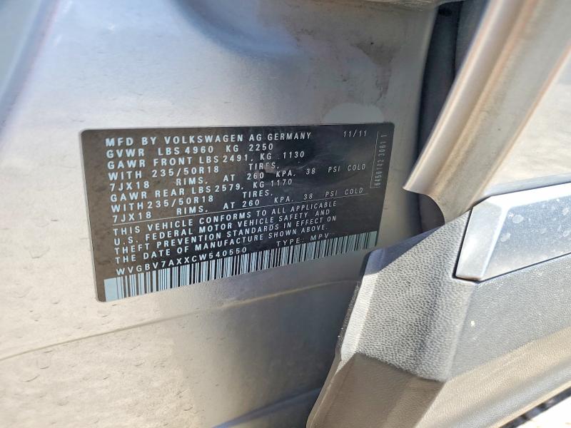 55894606 :رقم المزاد ، WVGBV7AXXCW540550 vin ، 2012 Volkswagen Tiguan مزاد بيع