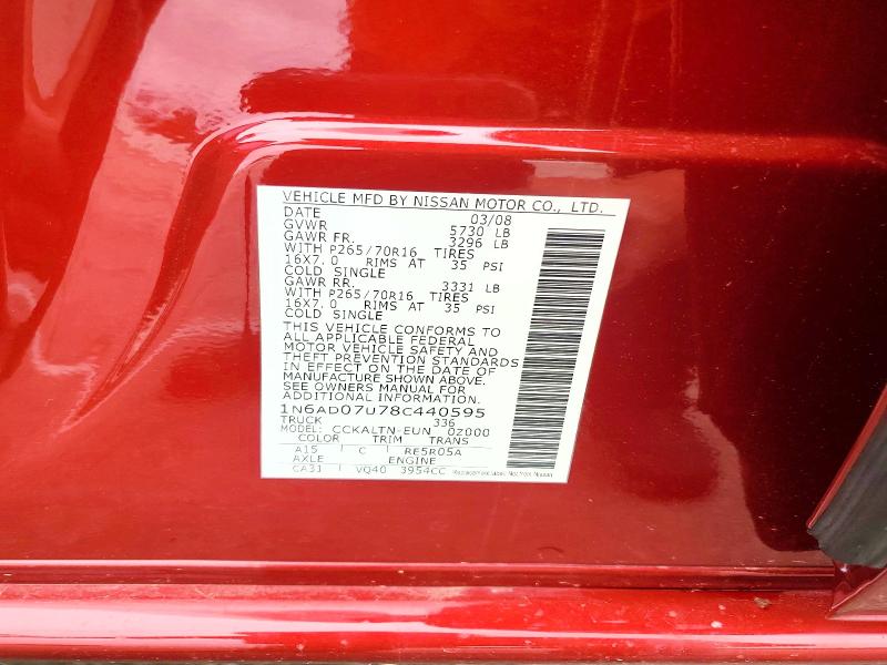 Aukcja sprzedaży 2008 Nissan Frontier, vin: 1N6AD07U78C440595, numer aukcji: 56716836