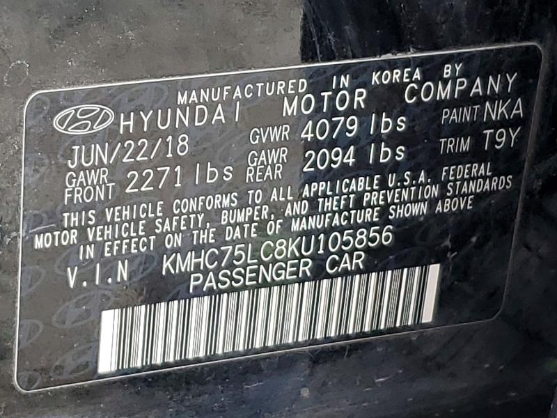 58398656 :رقم المزاد ، KMHC75LC8KU105856 vin ، 2019 Hyundai Ioniq مزاد بيع