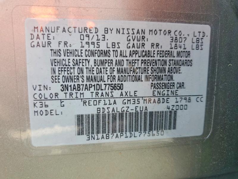 2013 Nissan Sentra მანქანა იყიდება აუქციონზე, vin: 3N1AB7AP1DL775650, აუქციონის ნომერი: 55991146