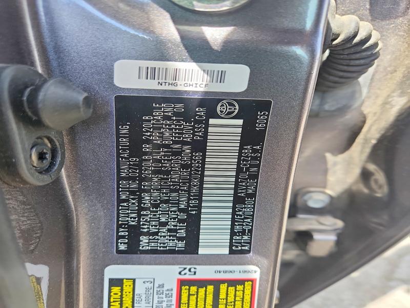 Продажа на аукционе авто 2019 Toyota Camry, vin: 4T1B11HK8KU229566, номер лота: 57513766