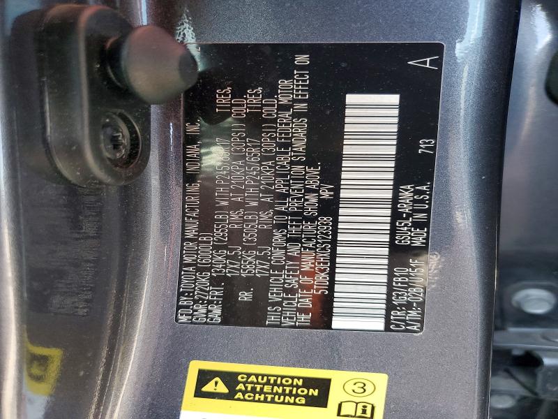 Aukcja sprzedaży 2012 Toyota Highlander, vin: 5TDBK3EHXCS123938, numer aukcji: 56994096